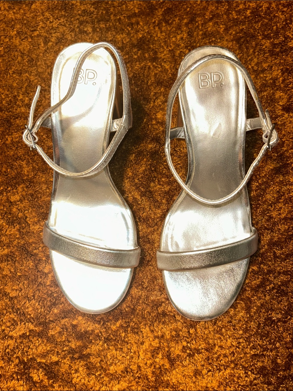 bp Metallic Silver Open-Toe Ankle-Strap Sandals